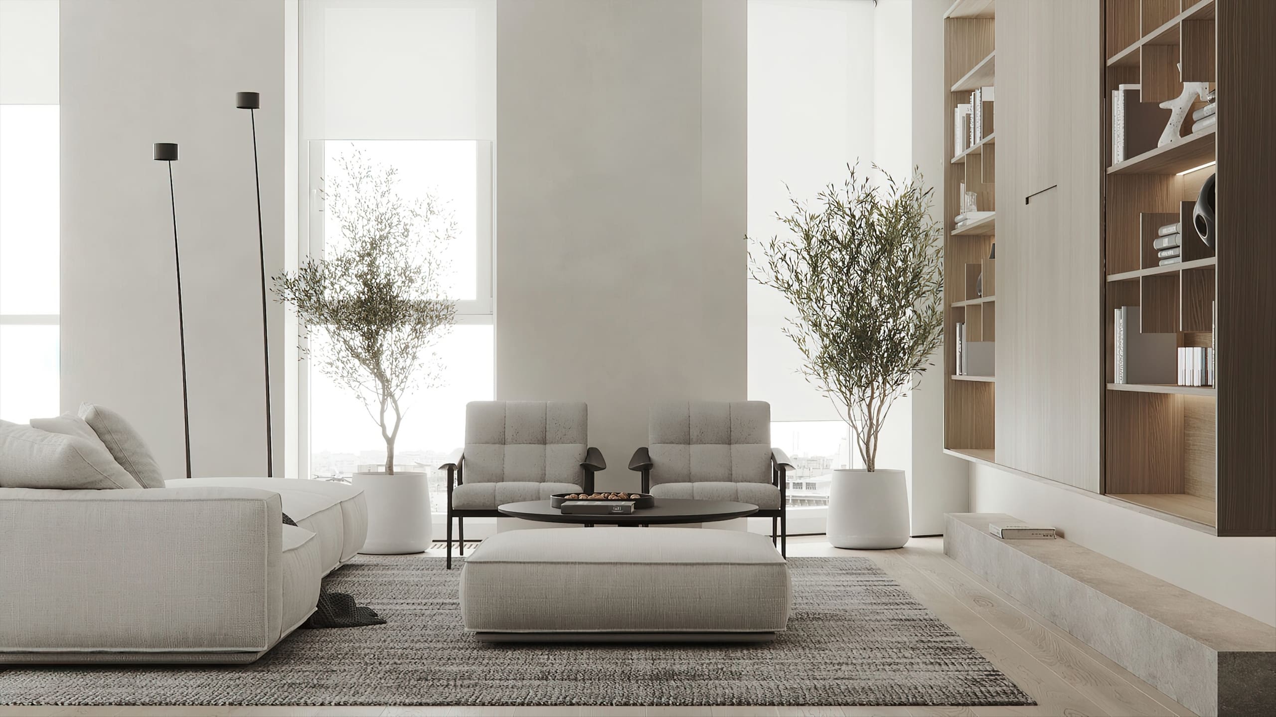 Modern,Contemporary,Living,Room,With,Kitchen,And,Dining,Room.,Luxurious